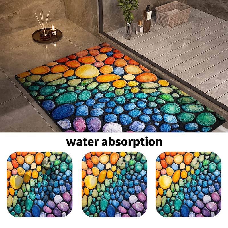 Pebble Bathroom Rug, Polyester Rectangle Door Mat, Super Absorbent, Non-Slip, Easy-to-Clean, Stain-Resistant Bath Mat4