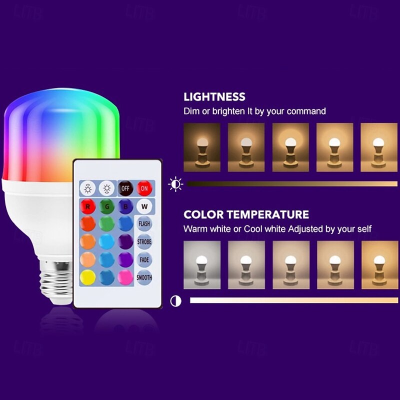 E27 LED Smart Light LED Color Changing Light Bulbs 220V 15W Remote Control RGBW Mood Light Bulb for Home Decor4