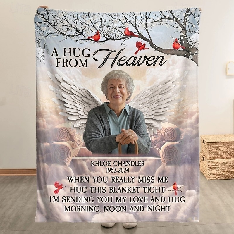 Personalized Blanket Hug From Heaven Photo Blanket Soft and Cozy Memorial Throw Customized with Photos Ideal for Comfort Remembrance and as a Thoughtful Keepsake Gift2