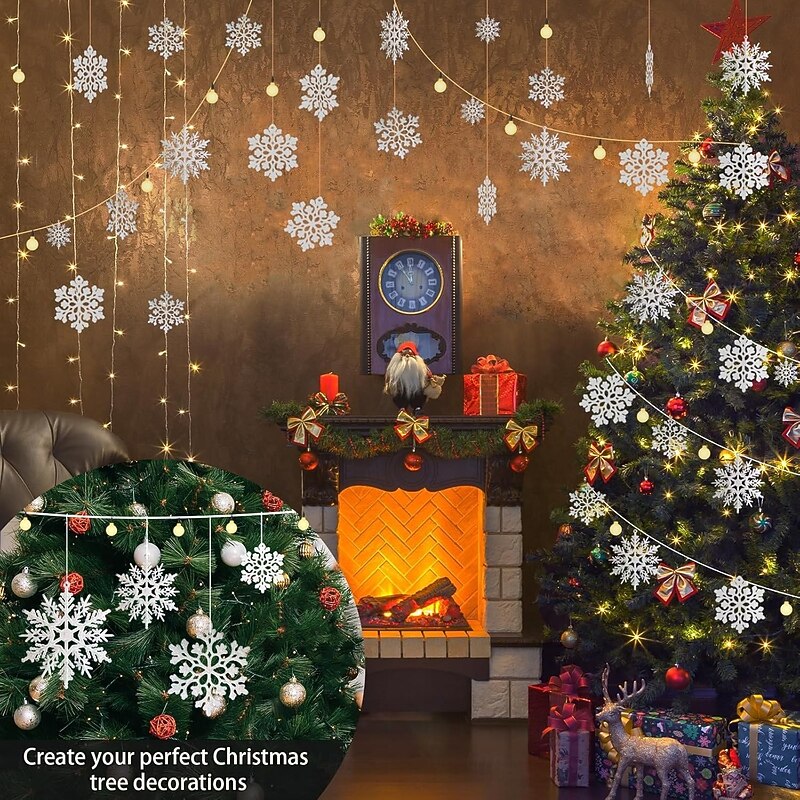 36pcs Snowflakes-Christmas Tree Decorations, Snowflake Ornaments for Tree, Plastic Glitter White Snow Flakes Ornaments, Christmas Indoor Winter Wonderland Decor3