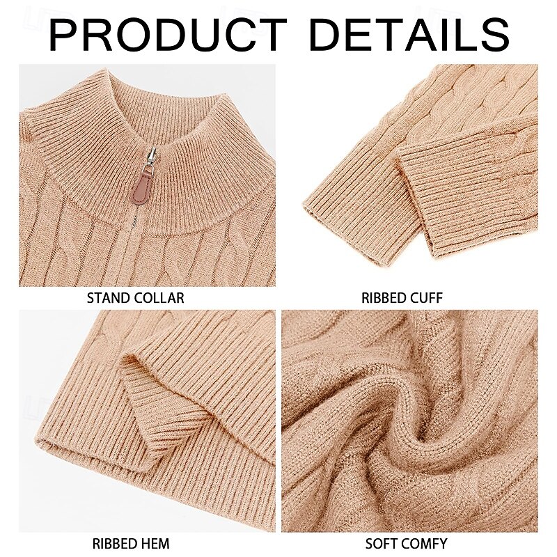 Men's Sweater Pullover Sweater Jumper Cable Knit Regular Knitted Slim Fit Plain Quarter Zip Modern Contemporary Work Daily Wear Clothing Apparel Winter Spring &  Fall Black White M L XL4