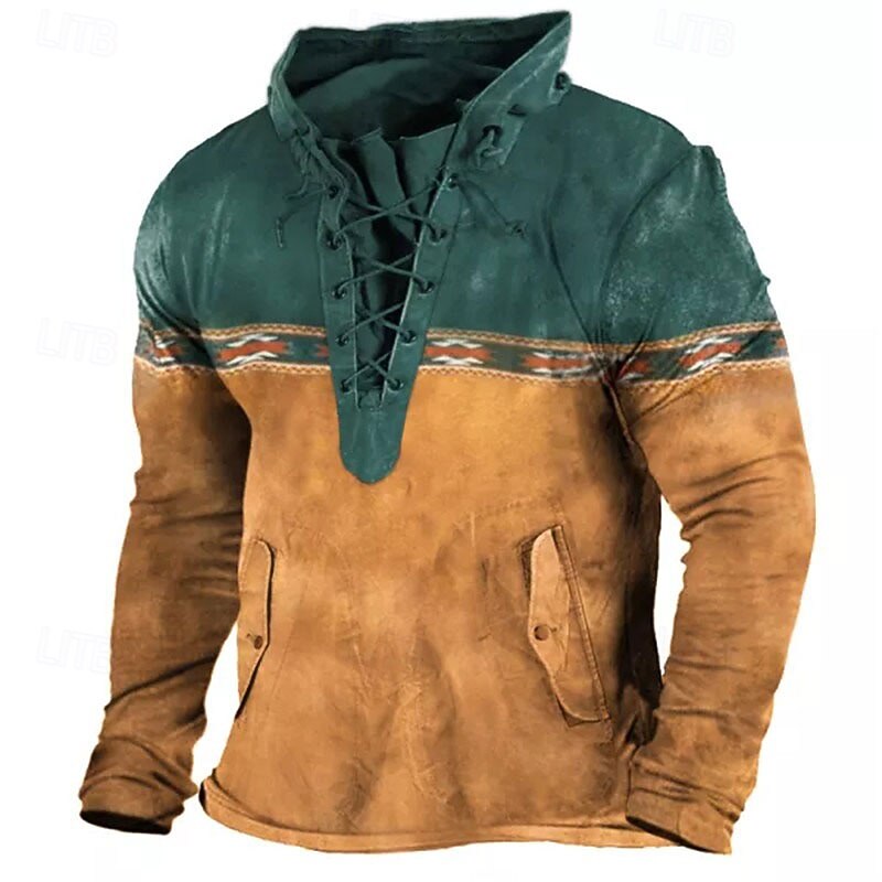 Men's Unisex Color Block Graphic Prints Sweatshirt Long Sleeve Sweatshirt Hooded Designer Casual Big and Tall 3D Print Sports & Outdoor Daily Sports Lace up Print Spring &  Fall
