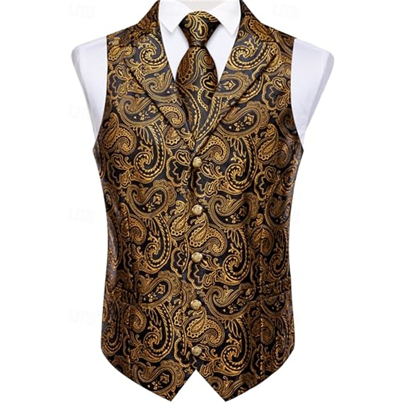 Retro Vintage Roaring 20s 1920s Outfits Waistcoat Accessories Set Gentleman Gangster Paisley Jacquard Fancy Dress Men's Carnival Costume 7 PCS Christmas Halloween Carnival Masquerade Cocktail Party4