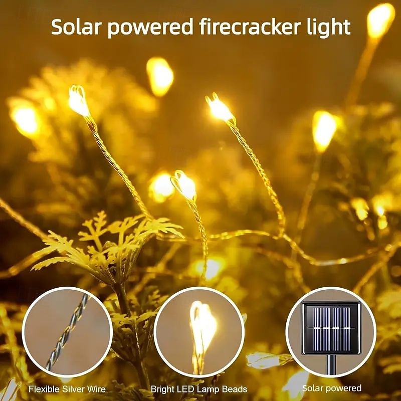6m 200LED Solar Fireworks String Lights, IP65 Waterproof 8 Modes, Multicolor Christmas Tree Fairy Lights for Home Garden Indoor Outdoor Decor 1pc3