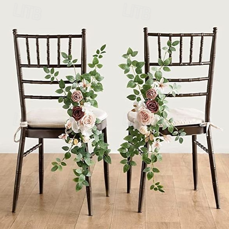Wedding Aisle Decorations for Ceremony, Church Chair Flowers with Artificial Roses, Eucalyptus, and Ribbons, Party Decor for Outdoor Wedding and Event Backdrops2