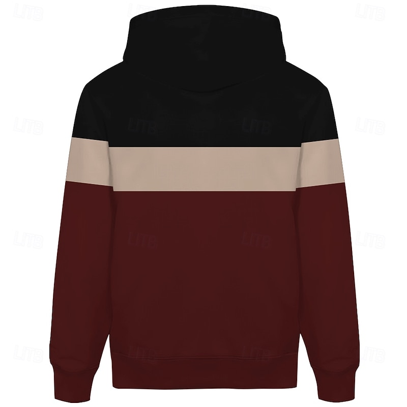 Men's Color Block Fleece Hoodies Fashion Ethnic Long Sleeve Hooded Party Streetwear Red Blue Drawstring Fall Winter Designer2