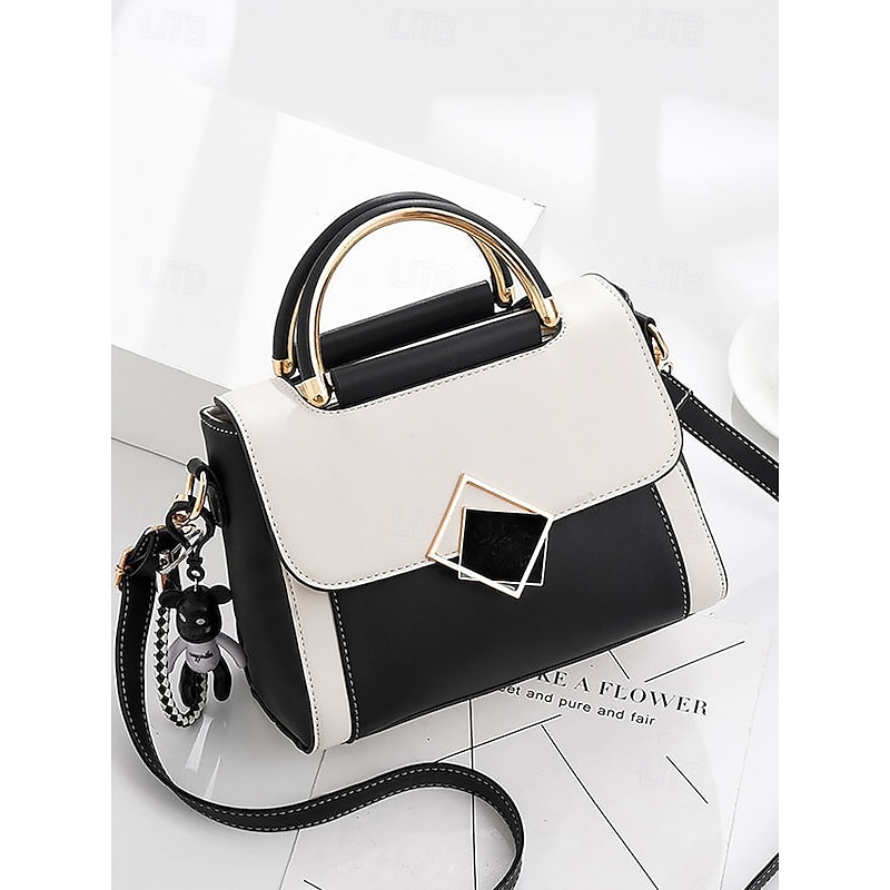 Women's Two-Tone Handbag with Gold Handle and Crossbody Strap | Elegant and Stylish Small Shoulder Bag for Everyday Use3