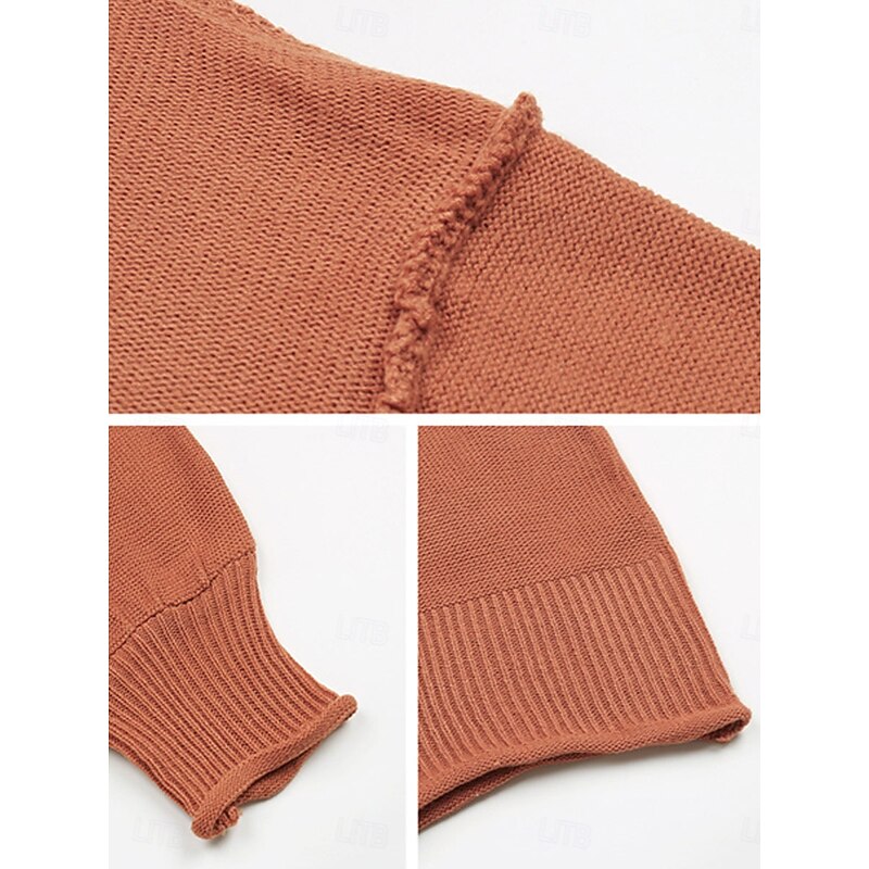 Women's Sweater Casual Soft Pure Color Ribbed V Neck Knitted Long Sleeve Regular Tops Knit Outdoor Daily Weekend Red Brown Fall Winter3