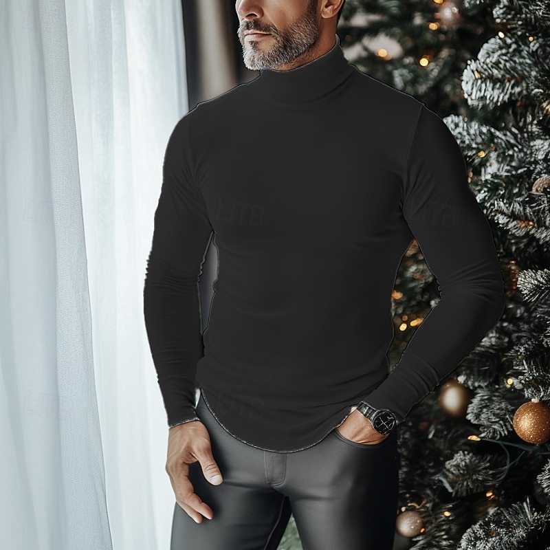 Men's T Shirt Turtleneck shirt Long Sleeve Shirt Long Sleeve Stand Collar Fall & Winter Plain Lightweight Classic Casual Classic Outdoor Casual Sports Black White Gray Top Tee for Men3
