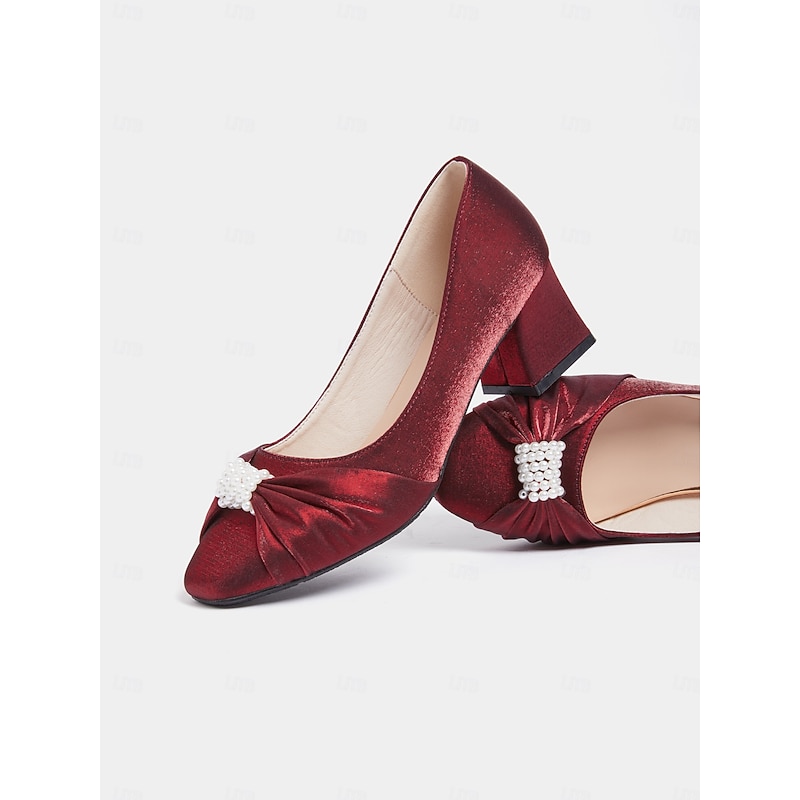 Women's Elegant Pearl-Embellished Block Heel Pumps – Perfect for Weddings, Formal Events, and Evening Wear3