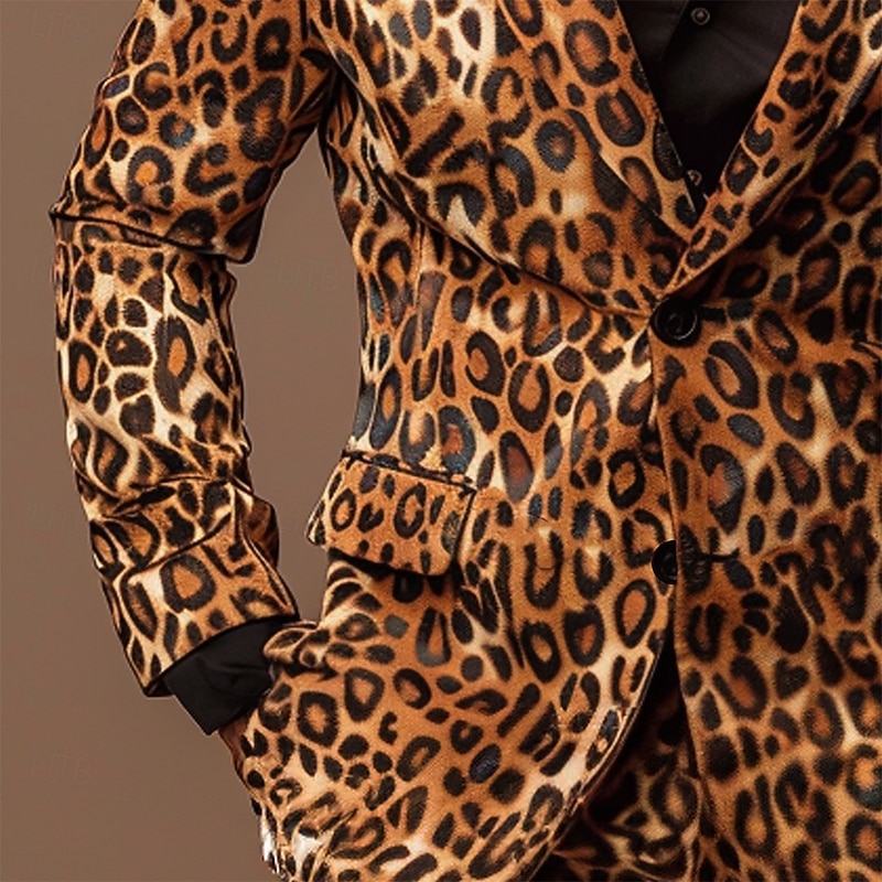 Men's Leopard Print Long Sleeve Turndown Artistic Casual Outdoor Street Daily Buttons 3D Print Multi Pocket3