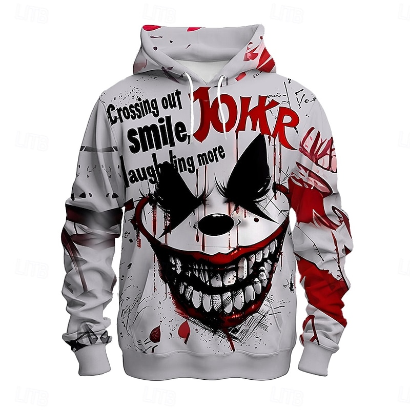 Men's Creepy Clown Joker Clown Hoodies Sweatshirt Fashion Cool Long Sleeve Crew Neck Party Holiday Streetwear White Drawstring Fall Winter Designer2