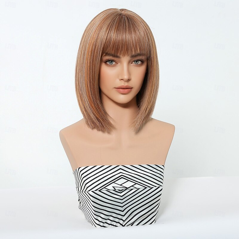 Synthetic Wig Uniforms Career Costumes Princess Straight kinky Straight Middle Part Layered Haircut Machine Made Wig 14 inch 12 inch Light Brown Synthetic Hair Women's Cosplay Party Fashion Light3