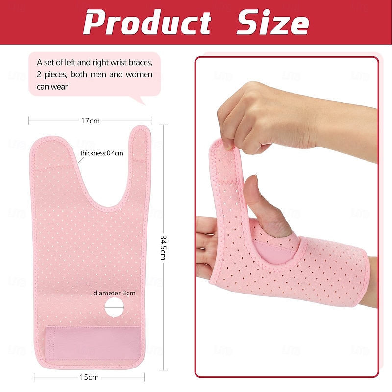 2 Pieces Carpal Tunnel Wrist Braces for Night Wrist Sleep Support Brace Wrist Splint Stabilizer and Hand Brace Cushioned to Help With Carpal Tunnel and Wrist Pain Relief (Breathable Style, Pink)2