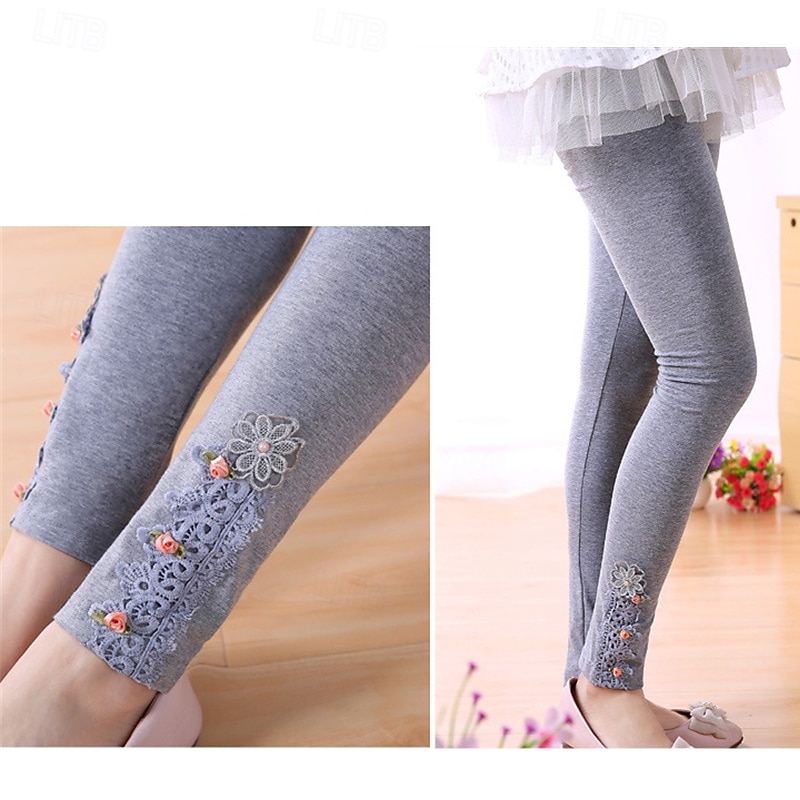 Kids Girls' Leggings Solid Color Daily School 4-12 Years Spring Pink Navy Blue Gray3
