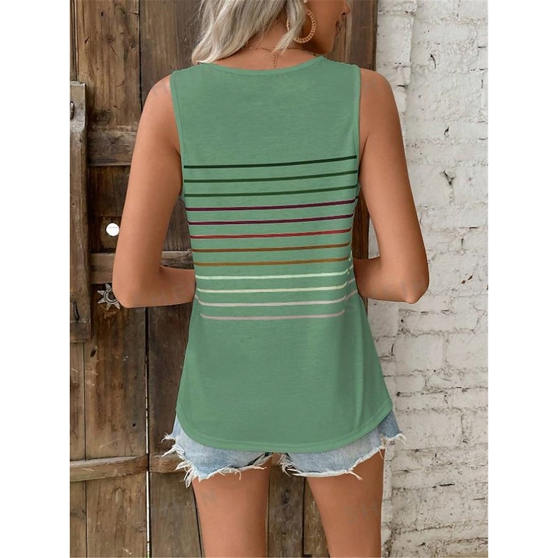 Women's Camisole Tank Top Vest Fashion Streetwear Striped Print Sleeveless Regular Tops Crew Neck Casual Green Summer2