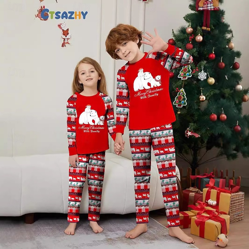 Santa Claus Family Christmas Pajamas Nightwear Men's Women's Boys' Girls' Family Matching Outfits Sweet Graphic Pattern Adults Kid's Christmas New Year Christmas Eve Christmas Vacation Home Wear Top3