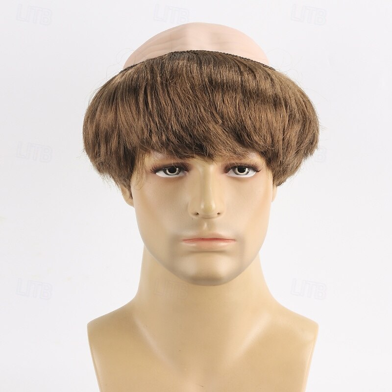 Synthetic Wig Straight With Bangs Machine Made Wig Short Brown Synthetic Hair Men's Brown