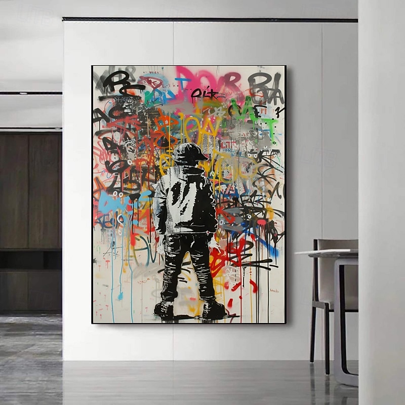 Banksy Wall Art Hand painted Graffiti Oil Painting Modern Unique Home Wall Decor Street Canvas Art Banksy Graffiti Wall Art Rolled Canvas (No Frame)3