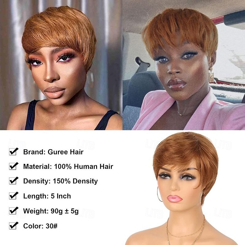 Glueless Wear and Go Wig Pixie Cut Short Human Hair Wigs for Black Women Full Machine Wigs 150% Density Layered Wavy Style Wigs with Bangs3