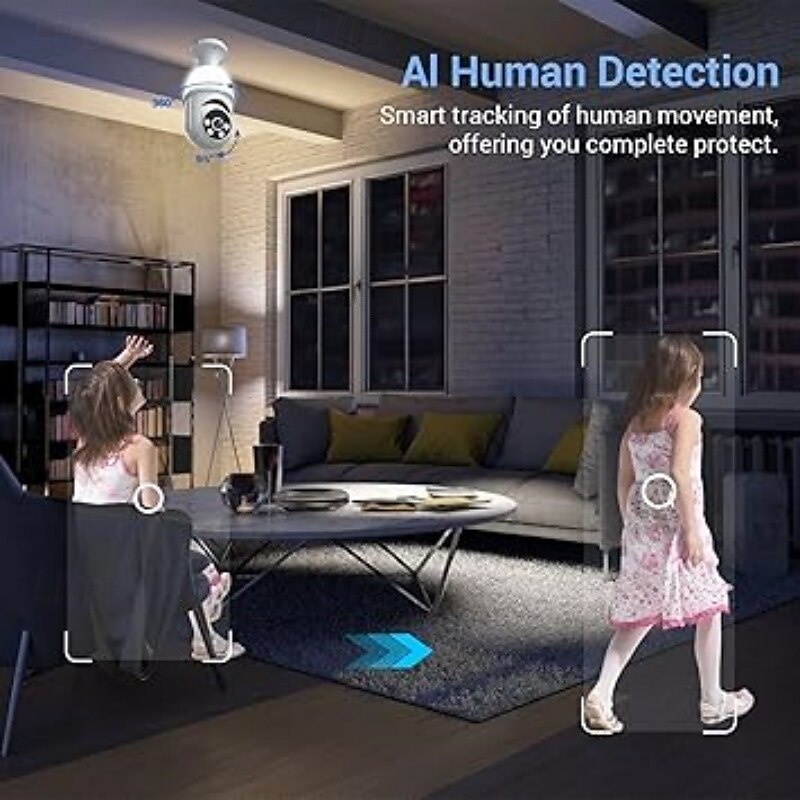 1080P Light Bulb Security Camera with Motion Detection and Alarm 2.4GHz WiFi Only Two-Way Talk Color Night Vision Human Detection for Indoor/Outdoor Home Security (with LED Bulb)3