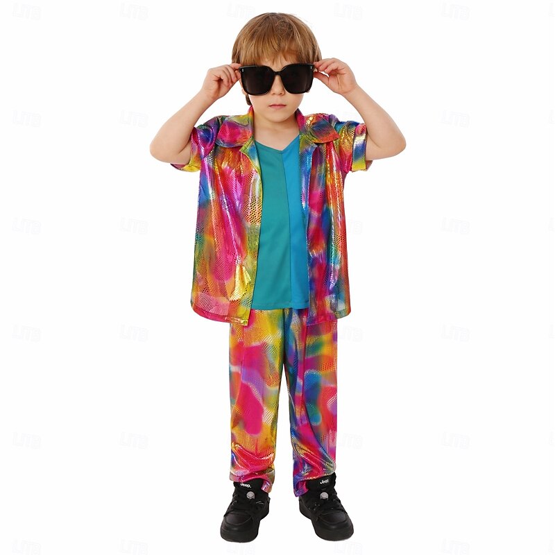 Retro Vintage 1980s Shiny Metallic Pants Outfits Shirt Disco Fancy Dress Boys' Carnival Costume Halloween Carnival Mardi Gras Performance Party Pride Parade Kid's Shirt Pants