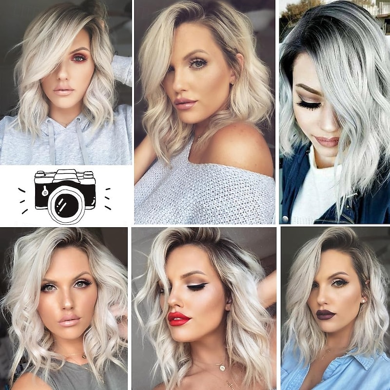 Wavy Curly Short Bob Wig With Bangs For Women Girls Daily Use Side Part Synthetic Hair Replacement Wigs Natural Looking4