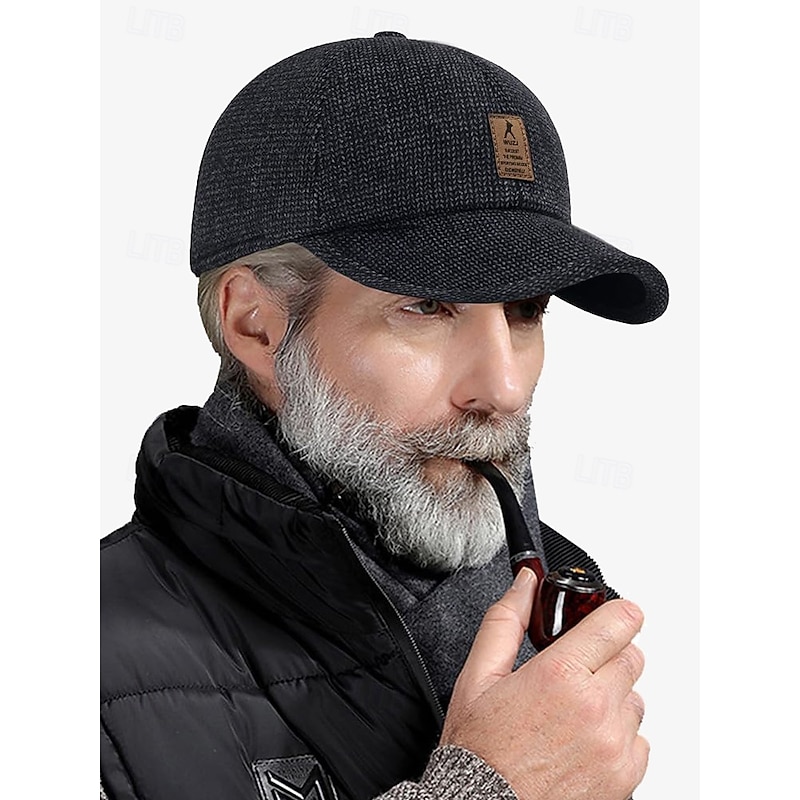 Men's Winter Woolen Baseball Cap with Ear Flaps – Warm and Stylish Herringbone Pattern Hat, Available in Gray, Dark Gray, and Brown, Perfect for Outdoor Activities in Cold Weather3