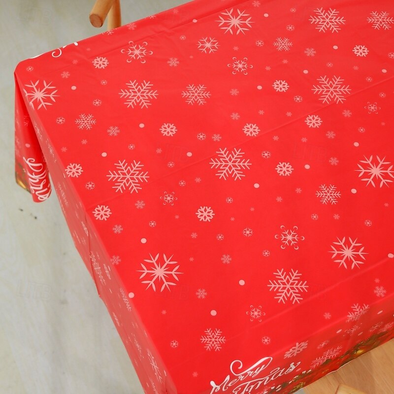 Christmas Disposable Tablecloth – Festive Snowflake Plastic Oil-Proof Table Cover for Holiday Party Decorations2