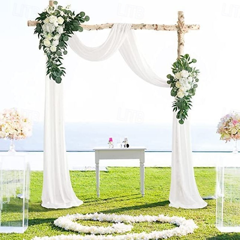 Wedding Arch Flowers Kit with Draping Fabric (Pack of 3), 2pcs Artificial Flower Arrangements and 1 Drapes for Arch Decorations, Wedding Ceremony Arbor, Reception Backdrop, and Outdoor Decor