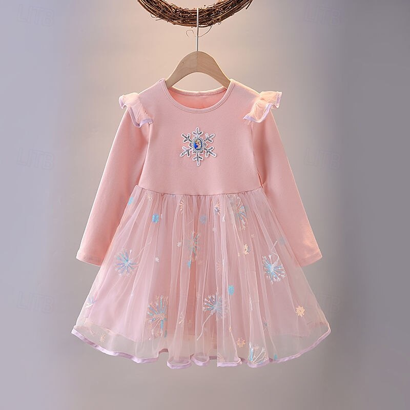 Kids Girls' Dress Snowflake Ugly Long Sleeve Outdoor Party Lace Elegant Fashion Daily Polyester Knee-length Casual Dress Fall Winter 4 years+ Pink Light Blue