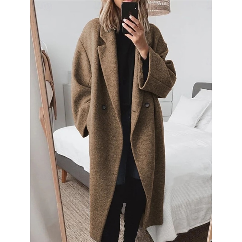 Women's Winter Coat Outdoor Street Daily Wear Fall Winter Long Coat Regular Fit Thermal Warm Breathable Stylish Casual Jacket Long Sleeve Plain with Pockets Black Brown Gray2