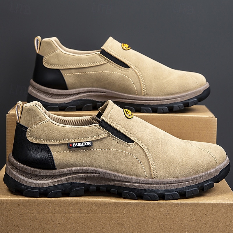 Men's Beige Slip-On Outdoor Shoes with Non-Slip Rugged Sole and Black Accents – Comfortable Casual Footwear for Everyday Use2
