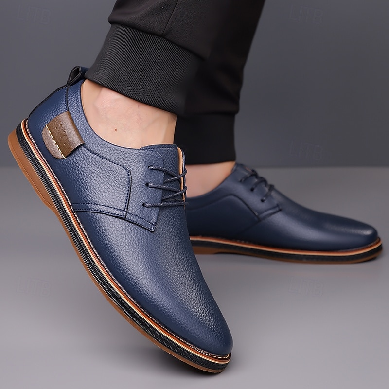 Men's Casual Faux Leather Oxford Shoes in Navy Blue with Lace-Up Design, Comfortable and Stylish for Everyday Wear3