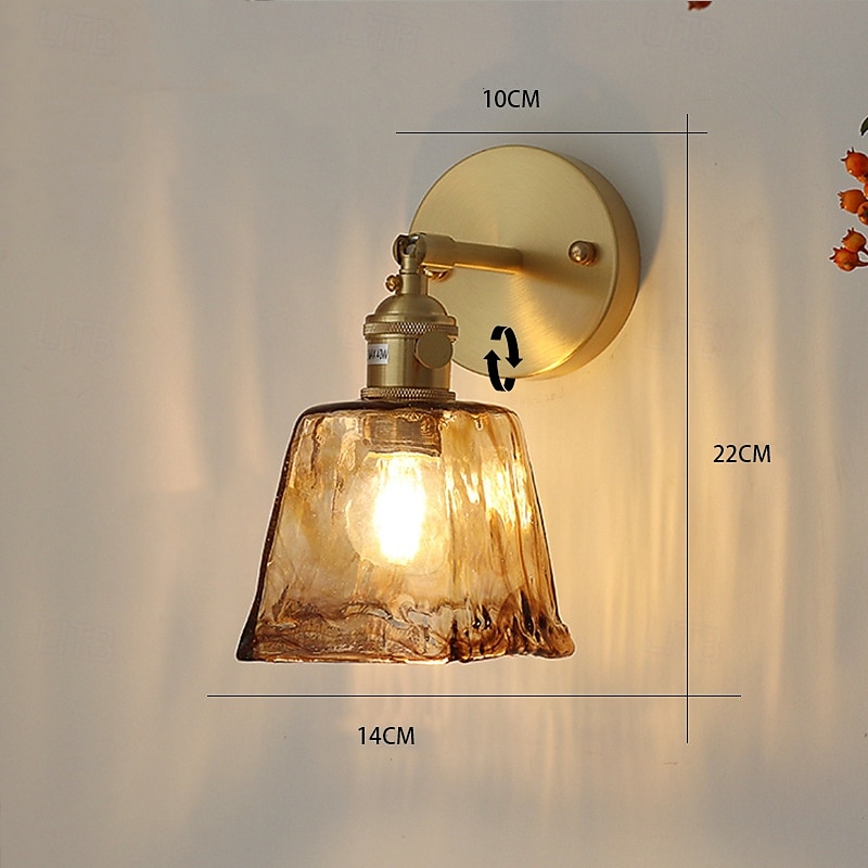 Modern Brass Wall Light Minimalist Sconces with Tea Color Glass Shade Wall Lamps with 90° Up and Down Adjustment 110-240V4