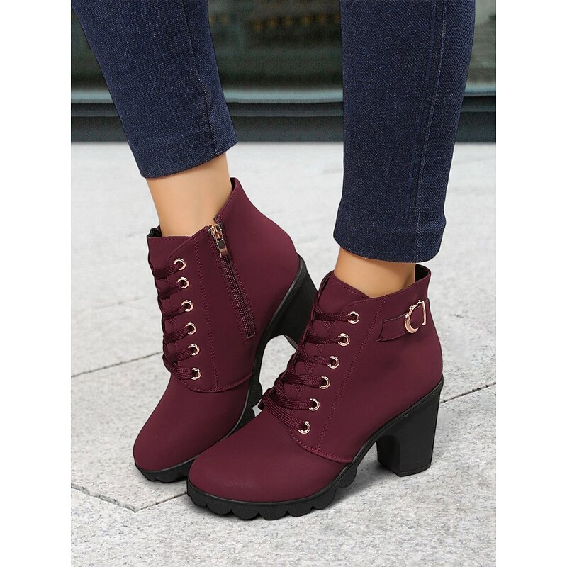 Women's Green Lace-Up Ankle Boots with Buckle Detail – Chunky Heel Combat Style for Casual and Outdoor Wear