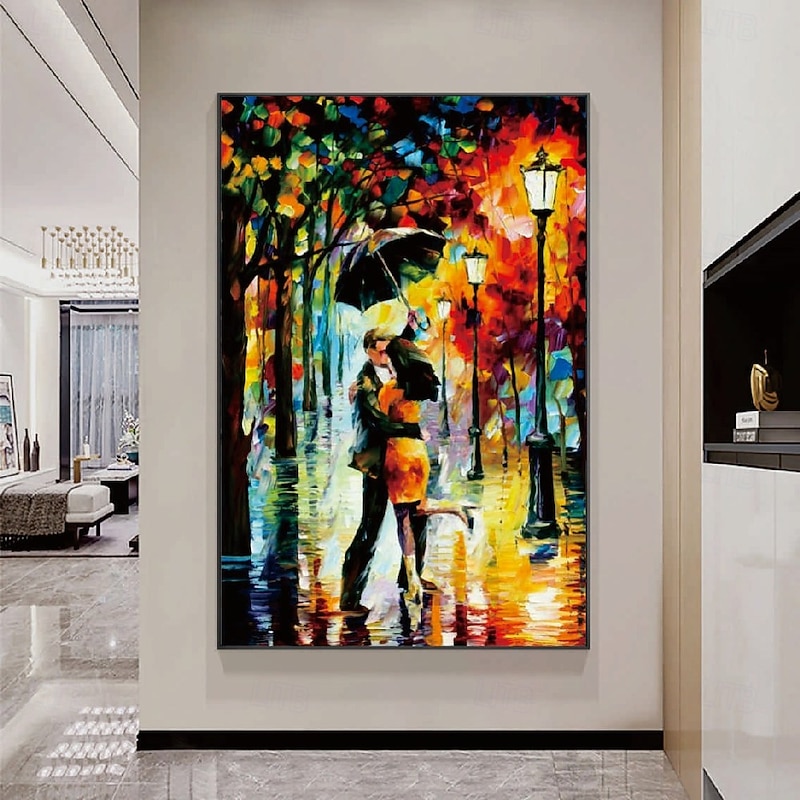 Handmade Couple lovers Oil painting handmade Hugging Couple lovers oil painting - Hand Painted Impressionist Paris Lovers Oil Painting On Canvas Palette Knife Art oil paintings gift for living room4