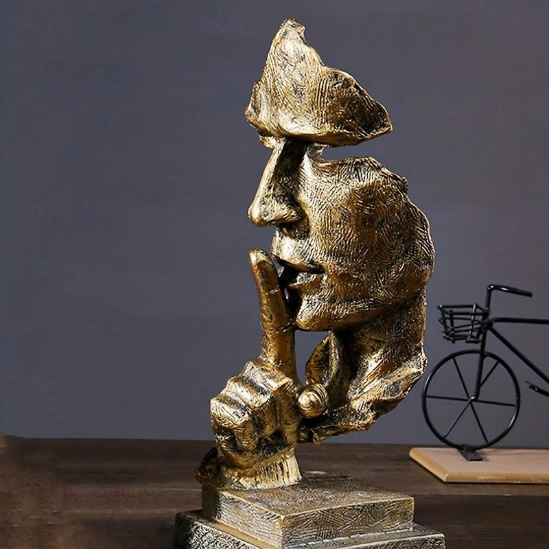 Thinker Statue - Silence is Gold Modern Decor Creative Abstract Art Figurine Resin Sculptures Decoration Room Home Study Office for Men Desktop Ornament3