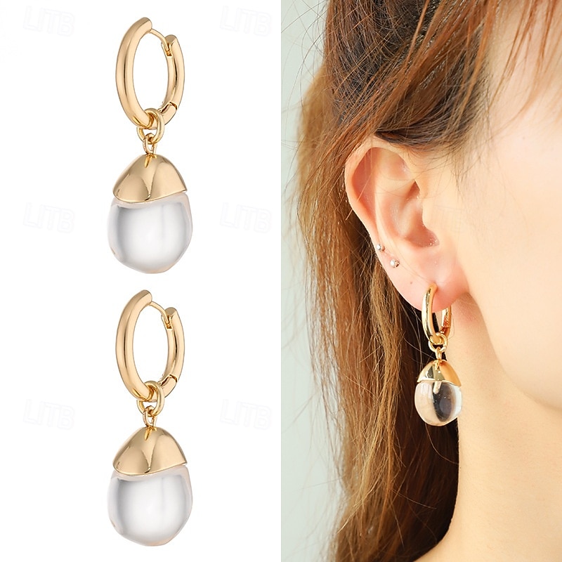 Women's Gold Tone Crystal and Acrylic Hoop Earrings - Trendy and Versatile for Everyday Wear4