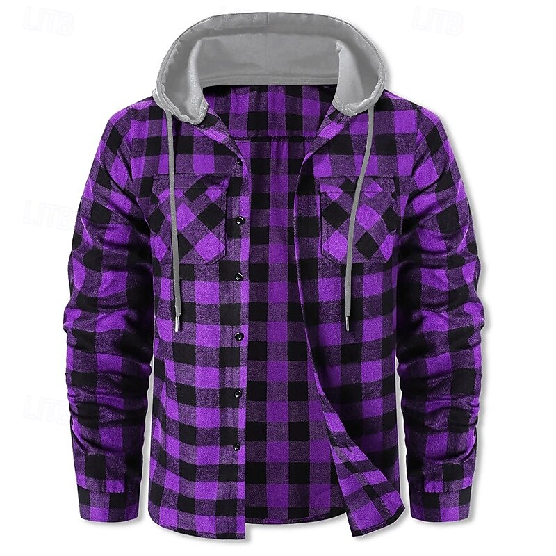 Men's Shirt Flannel Shirt Overshirt Plaid Outdoor Street Yellow Red Blue Purple Long Sleeve Winter Spring &  Fall Clothing Apparel2