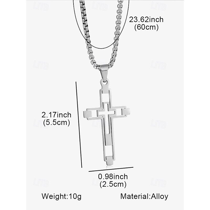 Men's Dual-Tone Stainless Steel Cross Pendant Necklace – Silver and Gold Finish, Modern Religious Jewelry4