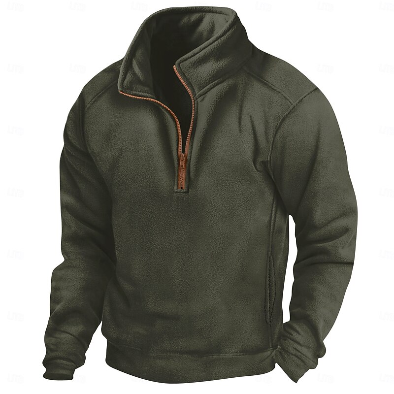 Men's Sweatshirt Quarter Zip Sweatshirt Black Army Green Navy Blue Khaki Gray Half Zip Plain Sports & Outdoor Daily Holiday Polyester Streetwear Casual Spring &  Fall Clothing Apparel Hoodies3
