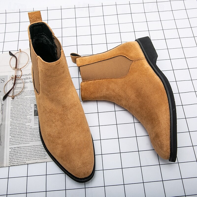 Men's Classic Tan Suede Chelsea Boots with Elastic Panels - Comfortable Slip-On Ankle Boots for Casual and Formal Occasions3