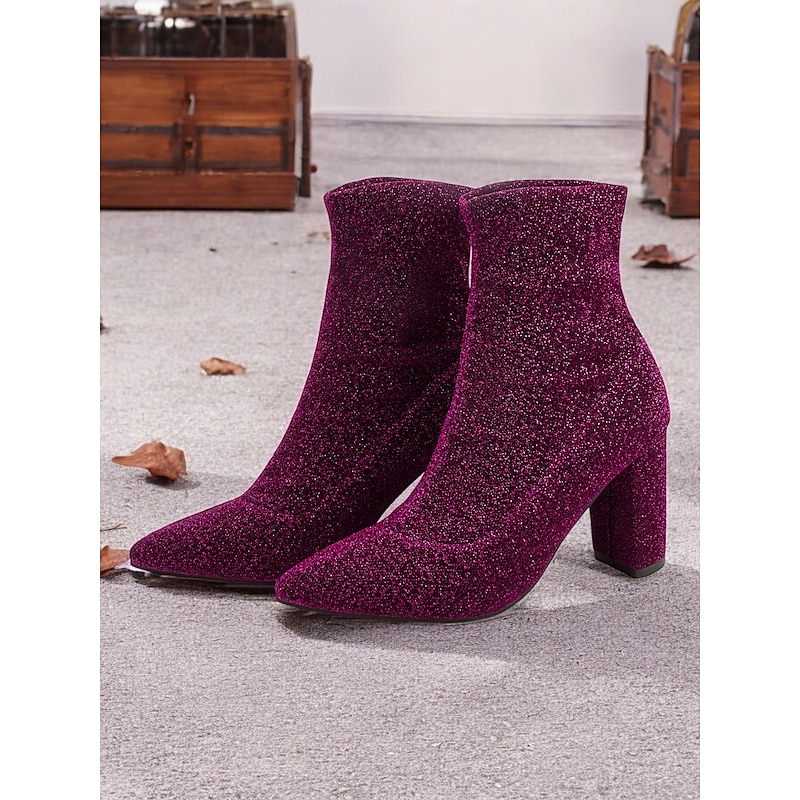 Women's Glitter Ankle Boots with Block Heels – Elegant Sparkly High-Heeled Booties for Parties and Special Occasions3