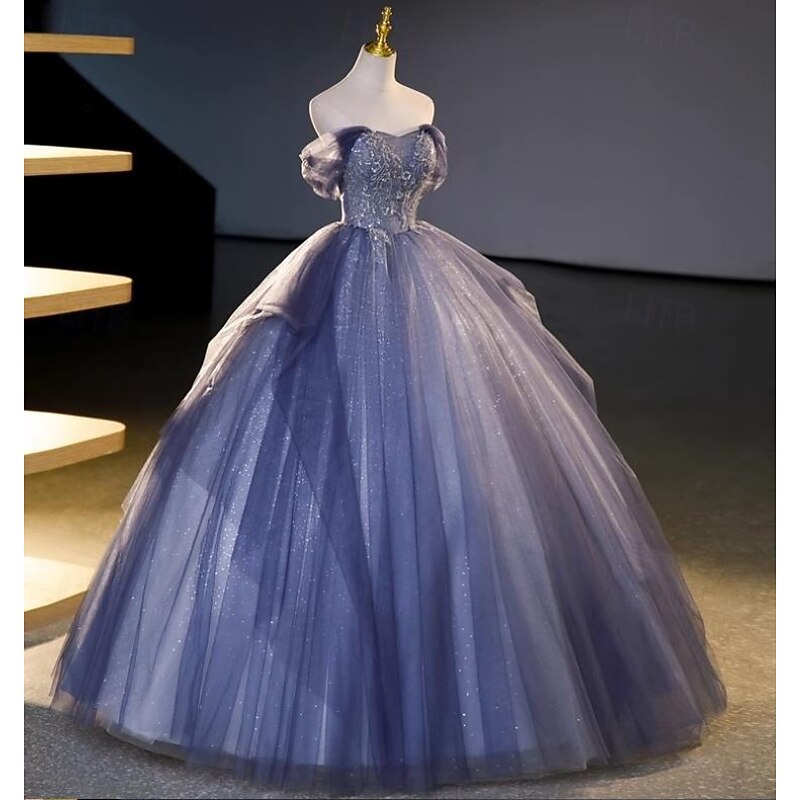 Wedding Dresses Ball Gown Off Shoulder Short Sleeve Floor Length Organza Bridal Gowns With Beading2