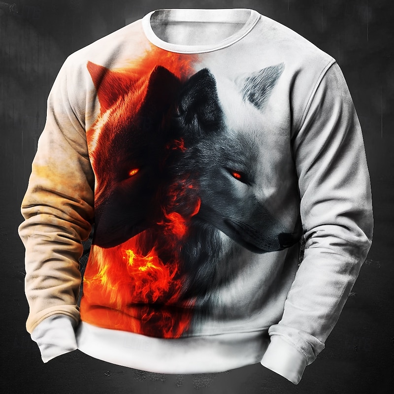 Men's Wolf Sweatshirt Sweatshirt Long Sleeve Sweatshirt Crew Neck Fashion Daily Casual 3D Printing Holiday Going out Streetwear Crewneck 3D Print Winter Spring &  Fall