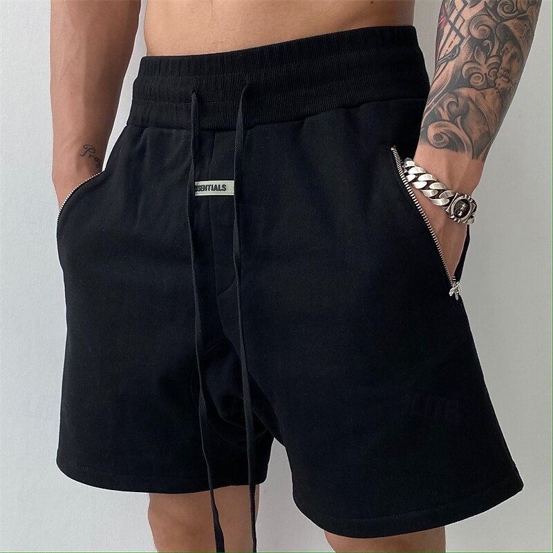 Men's Sweat Shorts Shorts Bermuda shorts Drawstring Elastic Waist Zipper Pocket Plain Comfort Sports Short Outdoor Yoga Daily Fashion Athleisure Black Grey Micro-elastic3