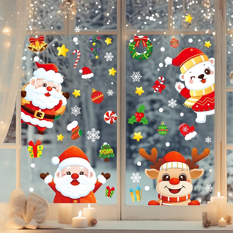 Christmas Window Stickers, Removable Static Cling Xmas Decor, Pure White PVC Clings, Small Size Removable Decals Set for Holiday Decorations4