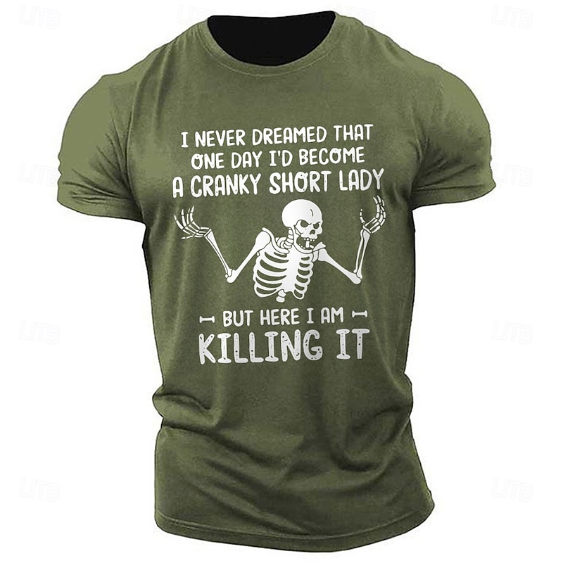 Men's Skull Letter Printed T Shirt 100% Cotton Short Sleeve Graphic Shirt Black Deep Blue Army Green Comfortable Tee Vacation Street Fashion Designer Clothing