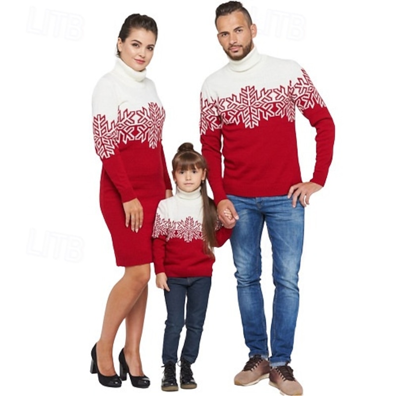 snowflake Ugly Christmas Sweater Pullover Jumper Couples Men's Women's Boys' Girls' Christmas Novelty Funny Knitted Pattern Adults Kid's Christmas New Year Christmas Eve Christmas Top2